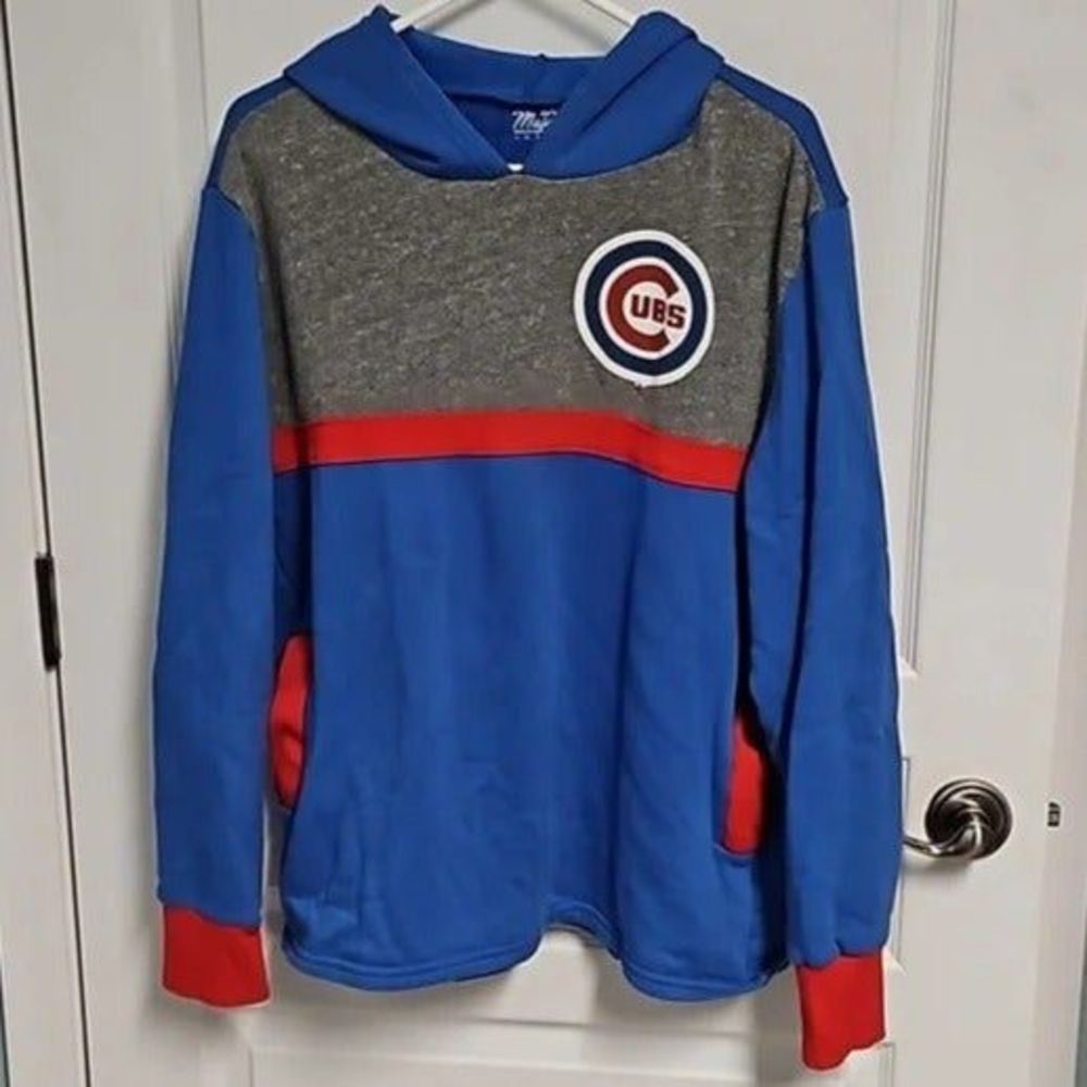 MLB Cubs Majestic hooded Sweatshirt Hoodie Gray Red Blue Men's XL
